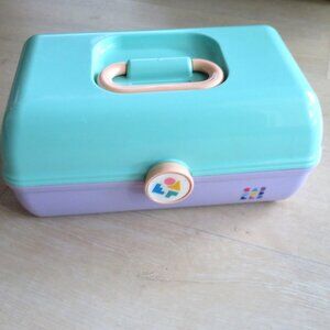 Vintage 90s Lavender/Teal Caboodles Makeup Jewelry Case 2 Tier Handle Mirror USA